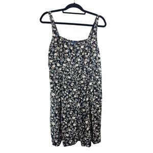 Old Navy Black Floral Smocked Midi Dress Women Size‎ L Sleeveless Spring Summer